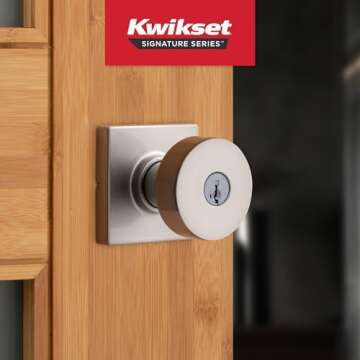 Kwikset Pismo Entry Door Knob with Lock and Key, Secure Keyed Handle Exterior, Front Entrance and Be...