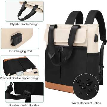 Stylish Women's Convertible Laptop Backpack with USB