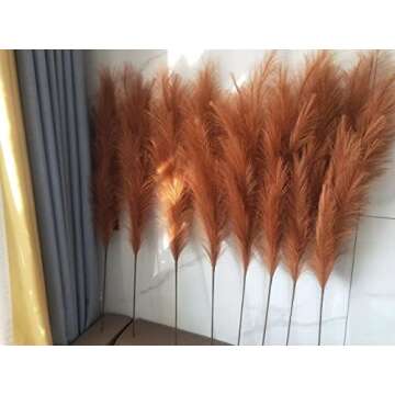 Faux Caramel Brown Pampas Grass Decor Tall , 8pcs 43.3" Large Pompas Floral, Fluffy Artificial Fake Long Feather Flowers for Boho Wedding Bedroom Living Room Decor(Burnt Orange Brown)