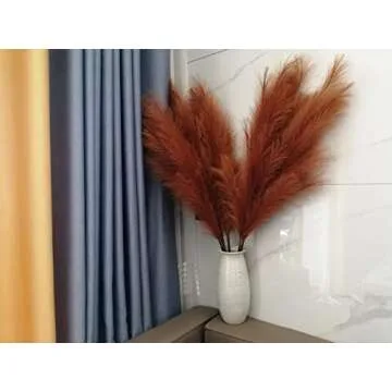 Faux Caramel Brown Pampas Grass Decor Tall , 8pcs 43.3" Large Pompas Floral, Fluffy Artificial Fake Long Feather Flowers for Boho Wedding Bedroom Living Room Decor(Burnt Orange Brown)