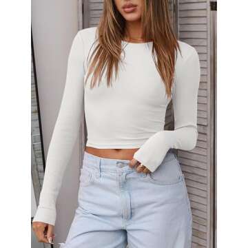 ANRABESS Womens Crewneck Long Sleeve Crop Tops Ribbed Knit Slim Fit Tee 2024 Basic Going Out Shirts Workout Outfits