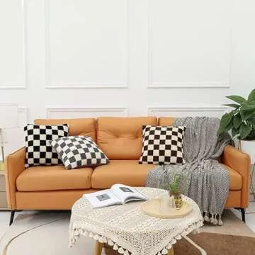 WEMEON Checkered Pillow Cover 18x18 Set of 2Luxury Style Checkerboard Pattern Cushion Case,Checkerboard Pattern Super Soft Faux Fur Wool Throw Pillows for Couch Living Room(Black/White)