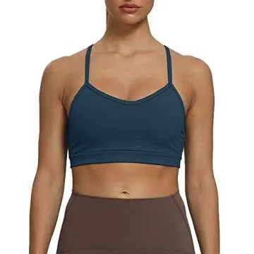 Aoxjox Women's Workout Sports Bras Fitness Backless Padded Amor Low Impact Bra Yoga Crop Tank Top (Blueberry, Small)