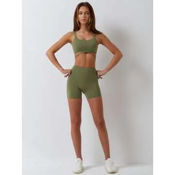 ABOCIW Workout Sets for Women 2 Piece Strappy Sports Bra High Waist Booty Biker Shorts Yoga Outfits Macthing Gym Sets for Women Y-Amry Green Small