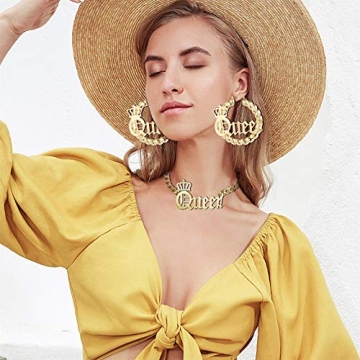 SAILIMUE Queen Pendant & Bamboo Hoop Earring Set for Women