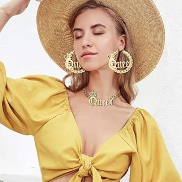 SAILIMUE Queen Pendant & Bamboo Hoop Earring Set for Women