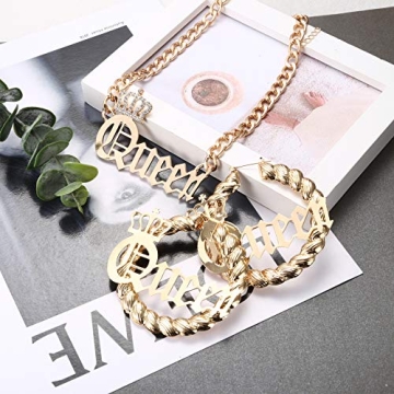 SAILIMUE Queen Pendant & Bamboo Hoop Earring Set for Women