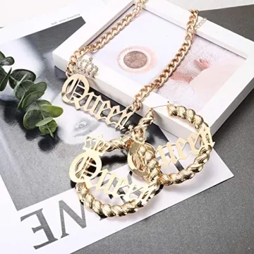 SAILIMUE Queen Pendant & Bamboo Hoop Earring Set for Women