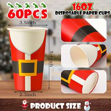 Gerrii 60 Pcs Christmas Paper Cups Xmas Disposable coffee Cups 16oz Christmas Cups for Drinking Tea ...