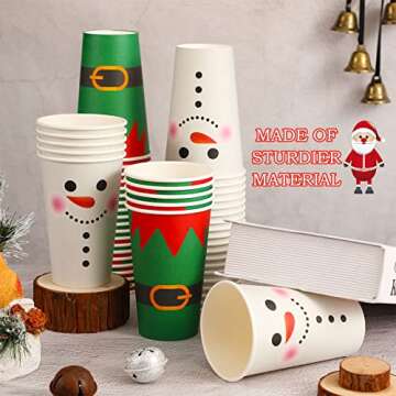 Gerrii 60 Pcs Christmas Paper Cups Xmas Disposable coffee Cups 16oz Christmas Cups for Drinking Tea Hot Cold Beverages, Elf Santa Snowman Gingerbread Cups Christmas Decoration(null)