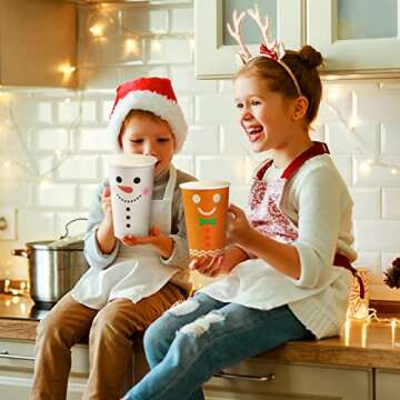 Gerrii 60 Pcs Christmas Paper Cups Xmas Disposable coffee Cups 16oz Christmas Cups for Drinking Tea Hot Cold Beverages, Elf Santa Snowman Gingerbread Cups Christmas Decoration(null)