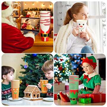 Gerrii 60 Pcs Christmas Paper Cups Xmas Disposable coffee Cups 16oz Christmas Cups for Drinking Tea Hot Cold Beverages, Elf Santa Snowman Gingerbread Cups Christmas Decoration(null)