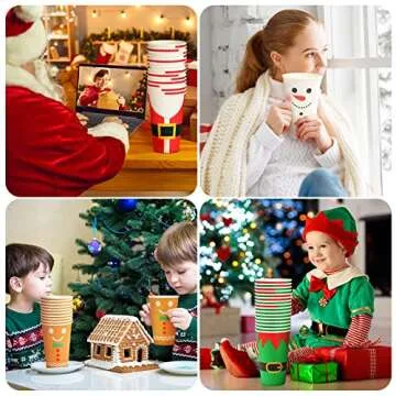 Gerrii 60 Pcs Christmas Paper Cups Xmas Disposable coffee Cups 16oz Christmas Cups for Drinking Tea Hot Cold Beverages, Elf Santa Snowman Gingerbread Cups Christmas Decoration(null)