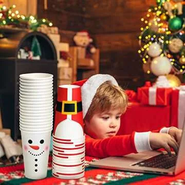 Gerrii 60 Pcs Christmas Paper Cups Xmas Disposable coffee Cups 16oz Christmas Cups for Drinking Tea Hot Cold Beverages, Elf Santa Snowman Gingerbread Cups Christmas Decoration(null)