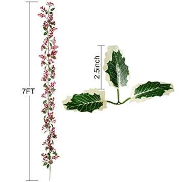 7FT Red Berry Christmas Garland for Holiday Decor