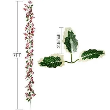 7FT Red Berry Christmas Garland for Holiday Decor