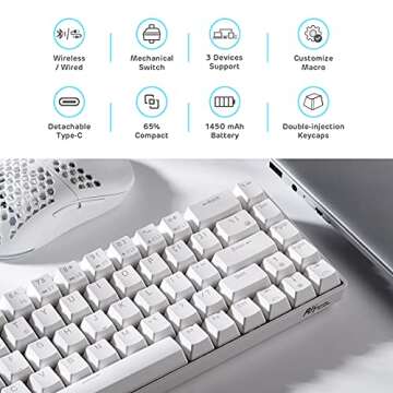 RK ROYAL KLUDGE RK68 Wireless Hot Swappable 65% Mechanical Keyboard, 68 Keys Compact BT5.0 Gaming Ke...