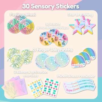 30 Sensory Stickers + 5 Fidget Bands Counseling Office Must Haves Textured Stickers Calm Strips for Anxiety