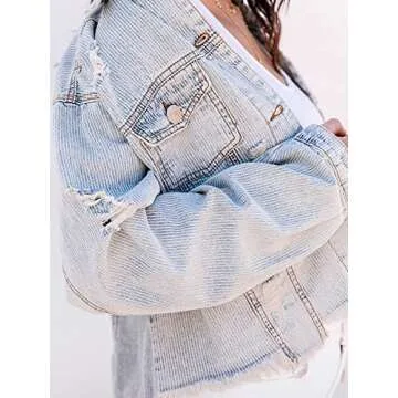 Justalwart Women's Distressed Stripe Denim Jacket - Timeless and Versatile