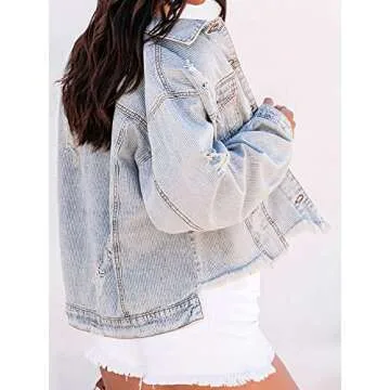 Justalwart Women's Distressed Denim Jacket - Stylish Versatility