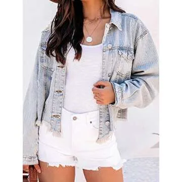 Justalwart Women's Distressed Denim Jacket - Stylish Versatility