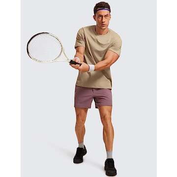 CRZ YOGA Men's Cotton Polyester Short Sleeve T-Shirt Classic Fit Casual Workout Tops Soft Premium Tee California Sand Small