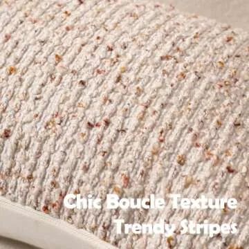 DEZENE Striped Throw Pillow Covers 18x18 Set of 2 Beige Textured Boucle Chic Morden Boho Accent Farm...