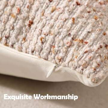 DEZENE Striped Throw Pillow Covers 18x18 Set of 2 Beige Textured Boucle Chic Morden Boho Accent Farmhouse Square Decorative Couch Pillow Covers for Home Decor Bed Sofa Living Room