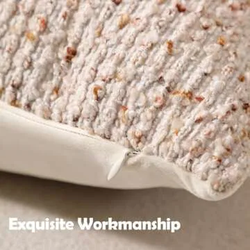 DEZENE Striped Throw Pillow Covers 18x18 Set of 2 Beige Textured Boucle Chic Morden Boho Accent Farmhouse Square Decorative Couch Pillow Covers for Home Decor Bed Sofa Living Room