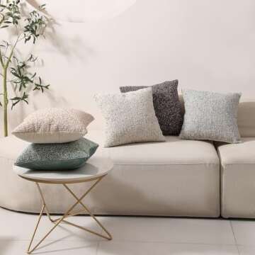 DEZENE Striped Throw Pillow Covers 18x18 Set of 2 Beige Textured Boucle Chic Morden Boho Accent Farmhouse Square Decorative Couch Pillow Covers for Home Decor Bed Sofa Living Room
