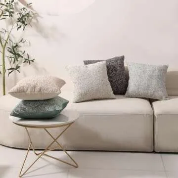 DEZENE Striped Throw Pillow Covers 18x18 Set of 2 Beige Textured Boucle Chic Morden Boho Accent Farmhouse Square Decorative Couch Pillow Covers for Home Decor Bed Sofa Living Room