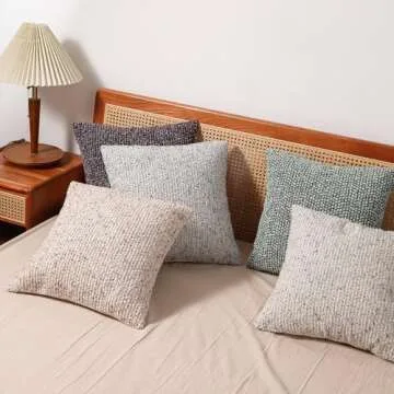 DEZENE Striped Throw Pillow Covers 18x18 Set of 2 Beige Textured Boucle Chic Morden Boho Accent Farmhouse Square Decorative Couch Pillow Covers for Home Decor Bed Sofa Living Room