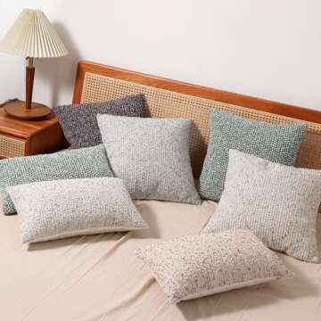 DEZENE Striped Throw Pillow Covers 18x18 Set of 2 Beige Textured Boucle Chic Morden Boho Accent Farmhouse Square Decorative Couch Pillow Covers for Home Decor Bed Sofa Living Room