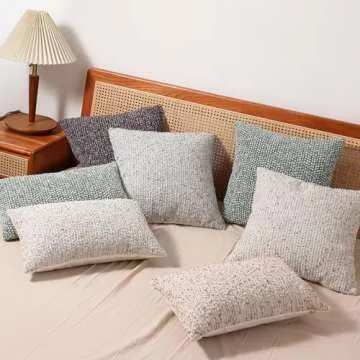 DEZENE Striped Throw Pillow Covers 18x18 Set of 2 Beige Textured Boucle Chic Morden Boho Accent Farmhouse Square Decorative Couch Pillow Covers for Home Decor Bed Sofa Living Room