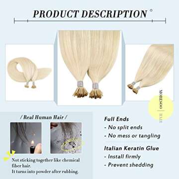 Moresoo Keratin Hair Extensions Itip Human Hair Extensions 20 Inch Fusion Hair Extensions Human Hair Color #60 Platinum Blonde Keratin Hair Extensions Beaded Hair Extensions 50G 100S