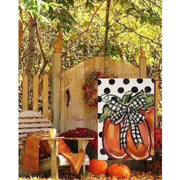 Fall Pumpkin Garden Flags for Outside Decorations, Thanksgiving Watercolor Pumpkin with Bow Tie Blac...