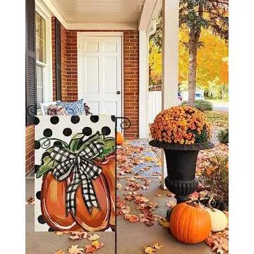 Fall Pumpkin Garden Flags for Outside Decorations, Thanksgiving Watercolor Pumpkin with Bow Tie Black Dots Small Yard Flag, Harvest Autumn Seasonal Farmhouse Holiday Outdoor Decor 12x18 Inch Vertical