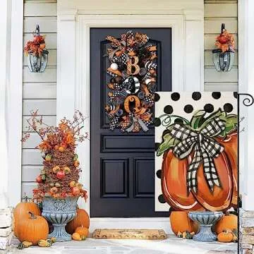 Fall Pumpkin Garden Flags for Outside Decorations, Thanksgiving Watercolor Pumpkin with Bow Tie Black Dots Small Yard Flag, Harvest Autumn Seasonal Farmhouse Holiday Outdoor Decor 12x18 Inch Vertical