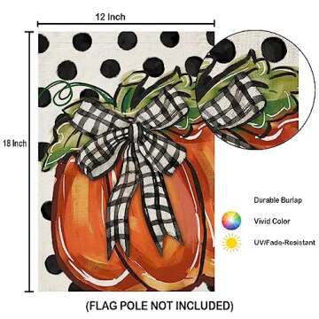 Fall Pumpkin Garden Flags for Outside Decorations, Thanksgiving Watercolor Pumpkin with Bow Tie Black Dots Small Yard Flag, Harvest Autumn Seasonal Farmhouse Holiday Outdoor Decor 12x18 Inch Vertical