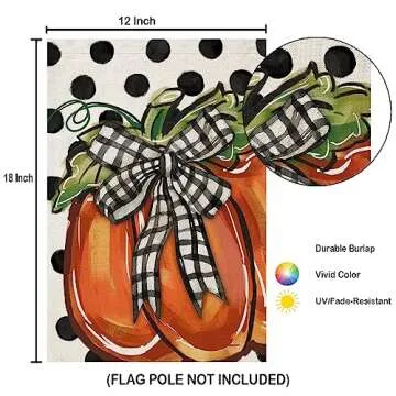 Fall Pumpkin Garden Flags for Outside Decorations, Thanksgiving Watercolor Pumpkin with Bow Tie Black Dots Small Yard Flag, Harvest Autumn Seasonal Farmhouse Holiday Outdoor Decor 12x18 Inch Vertical