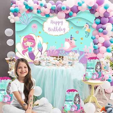POKONBOY Mermaid Party Favor Gift Bags for Kids