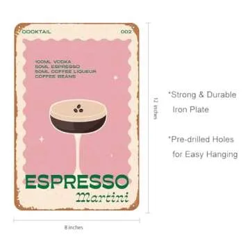 Retro Cocktail Espresso Martini Metal Sign for Home Decor