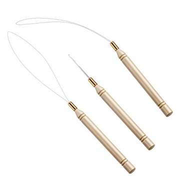10 Pack Wooden Hair Extension Loop Needle Threader Pulling Hook Tool and Bead Device Tool for Hair or Feather Extensions (Loop Tools and Hooks)