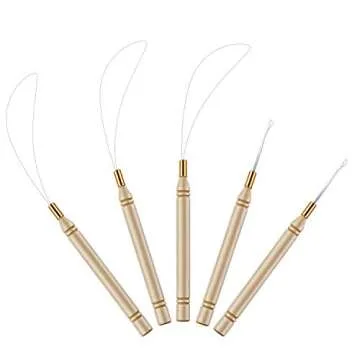 10 Pack Wooden Hair Extension Loop Needle Threader Pulling Hook Tool and Bead Device Tool for Hair or Feather Extensions (Loop Tools and Hooks)