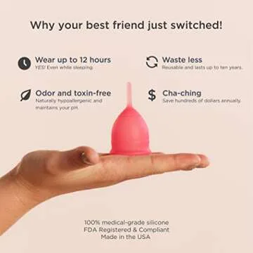 Saalt Menstrual Cup - Premium Design - Most Comfortable Period Cup - #1 Active Cup - Wear for 12 Hours - Soft, Flexible, Reusable Medical-Grade Silicone - Made in USA