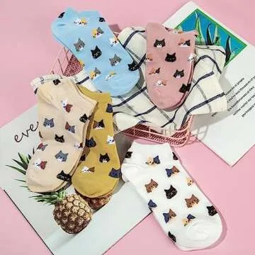 Justay 5 Pairs Womens Cute Cat Socks Novelty Funny Cat Claw Socks Animal Fun Ankle Socks