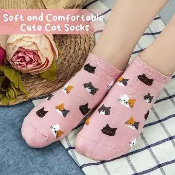 Justay 5 Pairs Womens Cute Cat Socks Novelty Funny Cat Claw Socks Animal Fun Ankle Socks