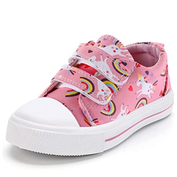 K KomForme Toddler Boys & Girls Shoes Kids Canvas Sneakers with Cartoon Dual Hook and Loops