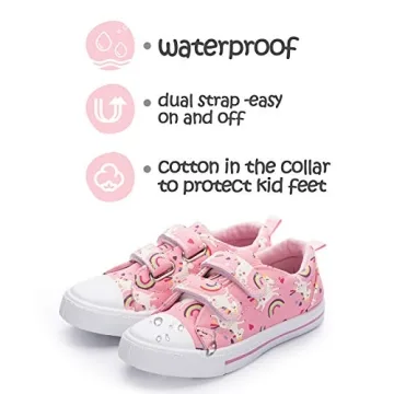K KomForme Toddler Boys & Girls Shoes Kids Canvas Sneakers with Cartoon Dual Hook and Loops