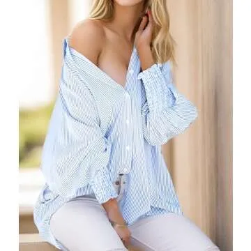 Teepie Women’s Striped Blouse with Pockets & Smocked Sleeves